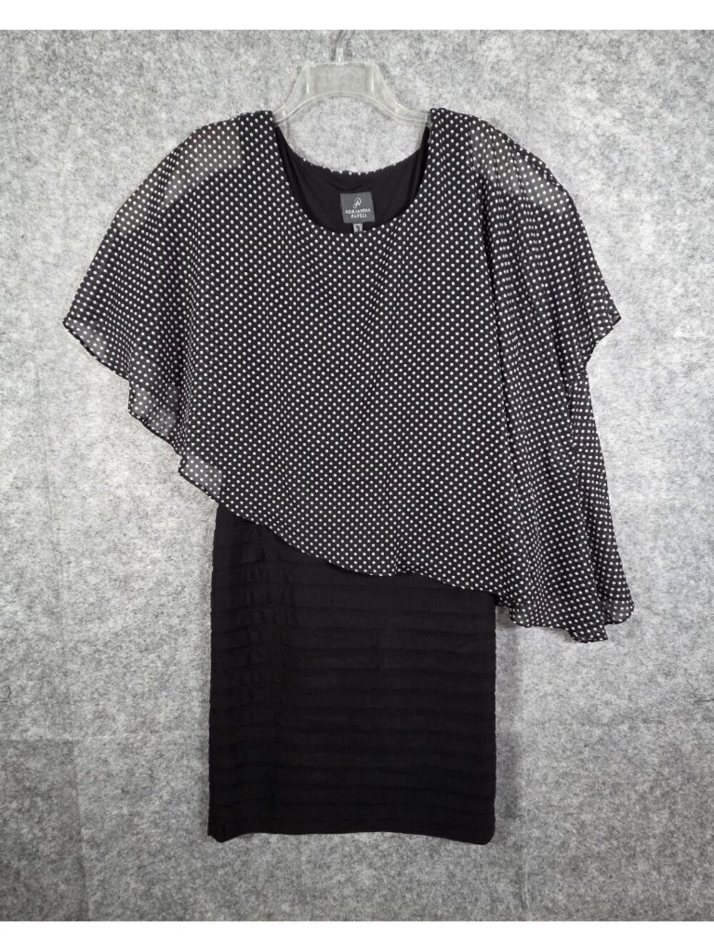 ADRIANNA PAPELL Dress Banded Chiffon Overlay Women’s SZ 12 Polka Dot Stretch Zip